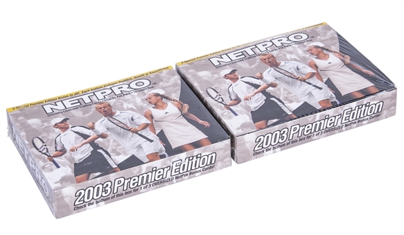 2003 NetPro Premier Edition Sealed Hobby Box Pair (18 Packs) (2 Different) - Possible Roger Federer & Serena Williams Rookie Cards!